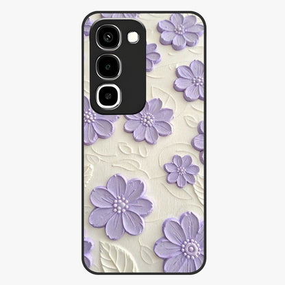 Floral Wall Art With Purple Flowers Glass Case showing flat back view with purple flower artwork and glossy glass finish.