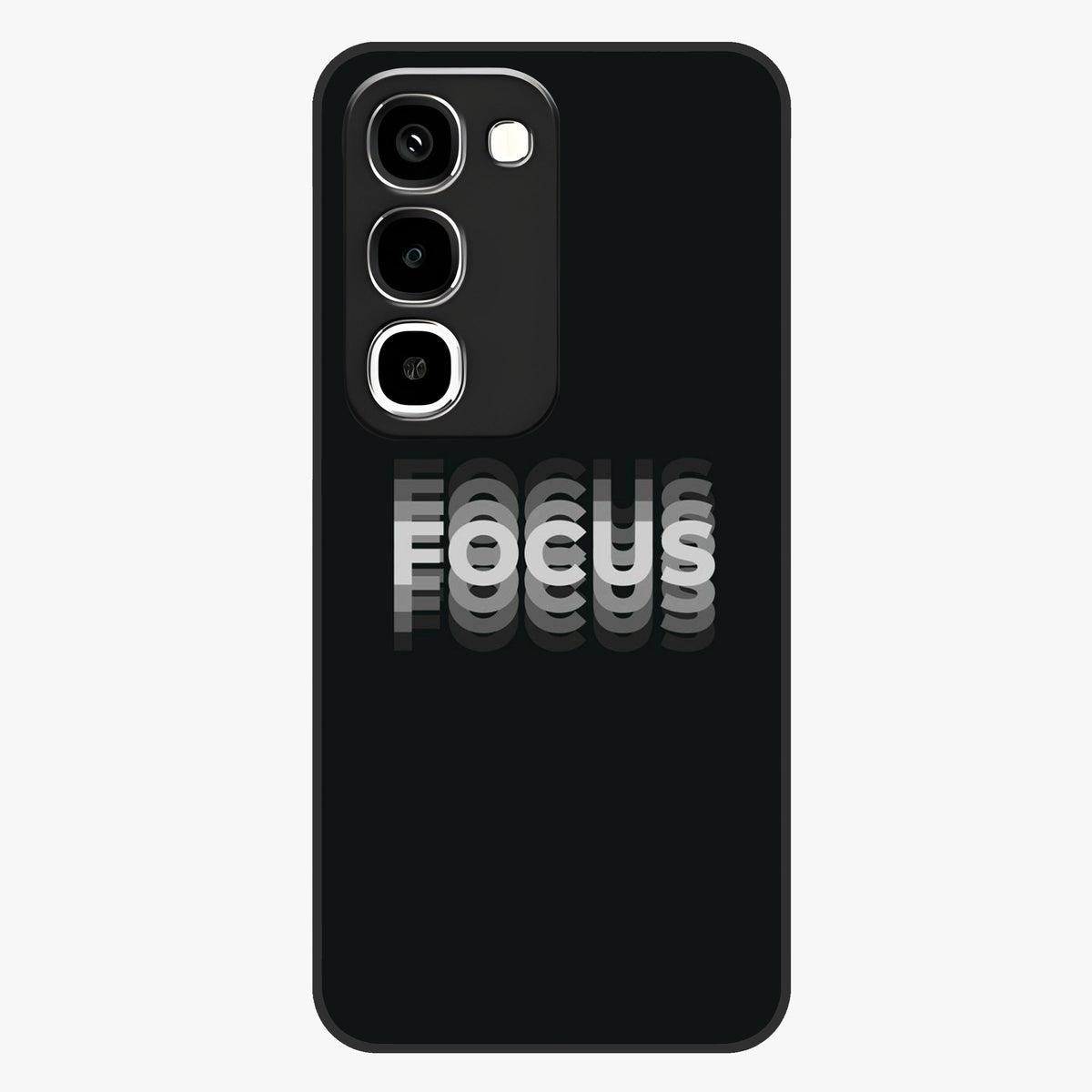 Focus Mode On Glass Case showing flat back view with bold motivational typography design and glossy glass finish.