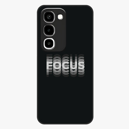 Focus Mode On Glass Case showing flat back view with bold motivational typography design and glossy glass finish.
