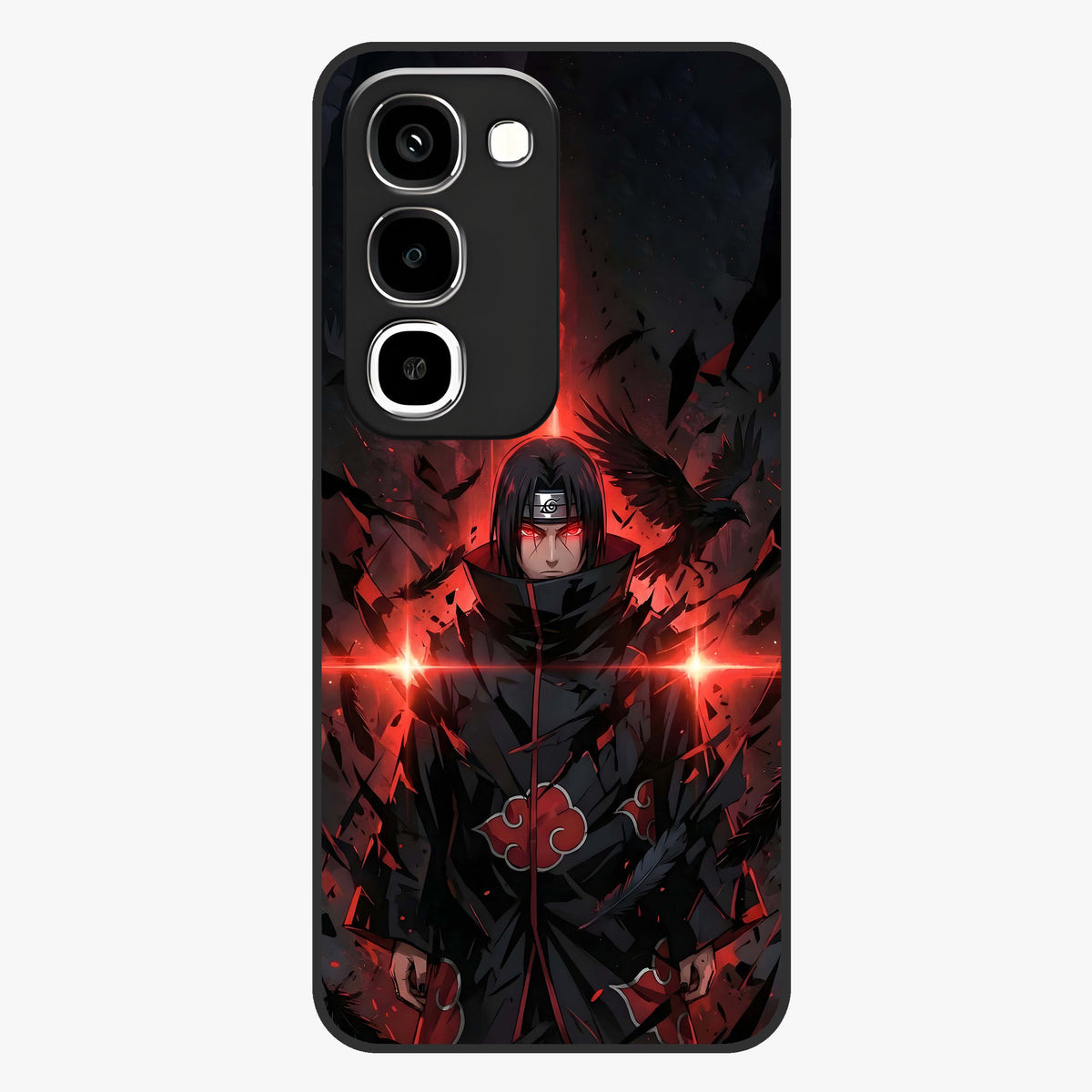 Focused Blade Discipline Glass Case showing flat back view with warrior sword themed artwork and glossy glass finish.