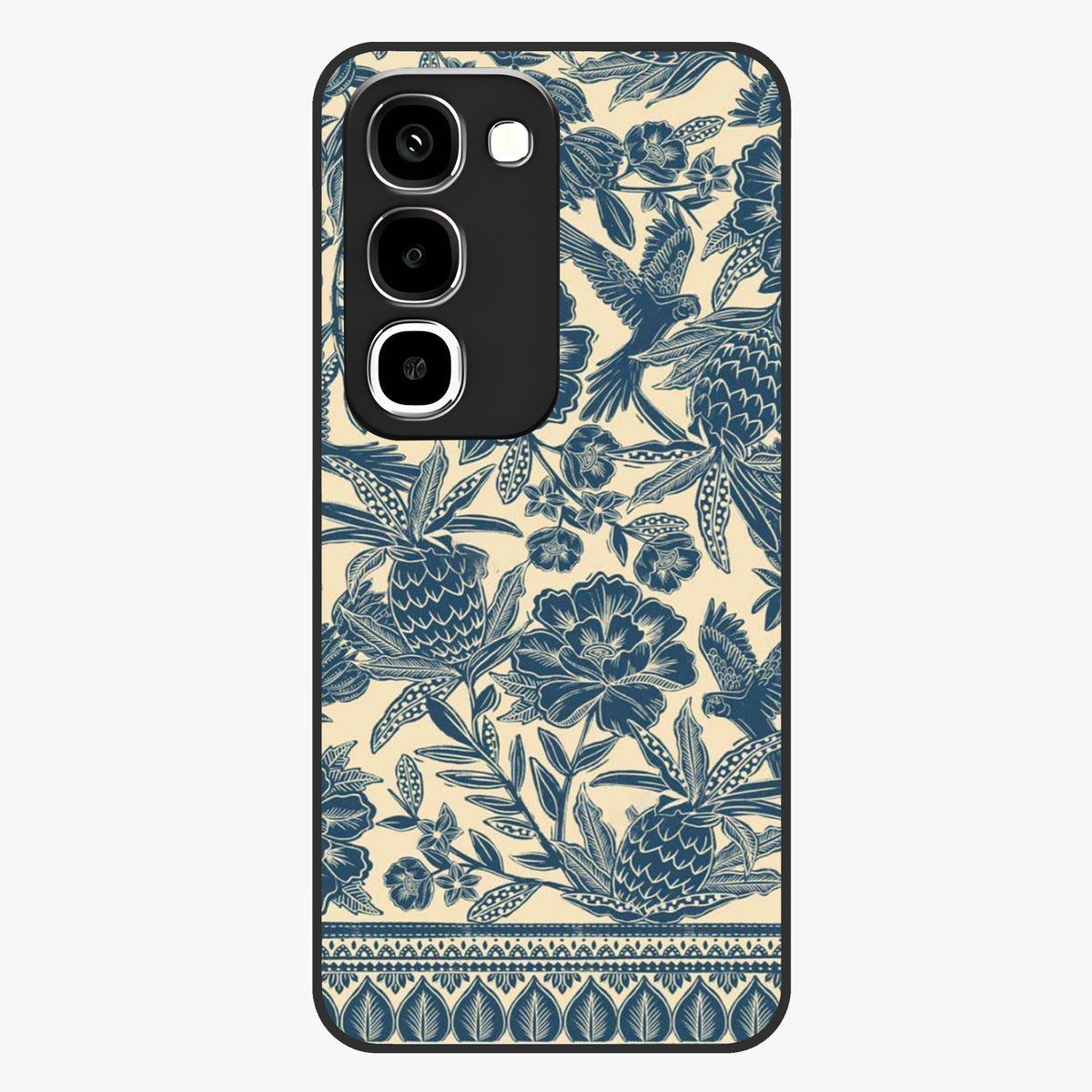 Heirloom Wild Bloom Glass Case showing flat back view with vintage inspired wild flower artwork and glossy glass finish.
