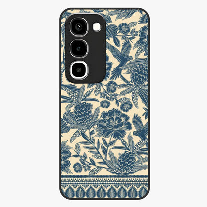 Heirloom Wild Bloom Glass Case showing flat back view with vintage inspired wild flower artwork and glossy glass finish.