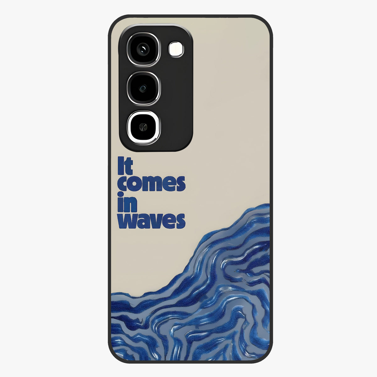It Comes In Waves Quote Glass Case showing flat back view with inspirational wave themed quote artwork and glossy glass finish.