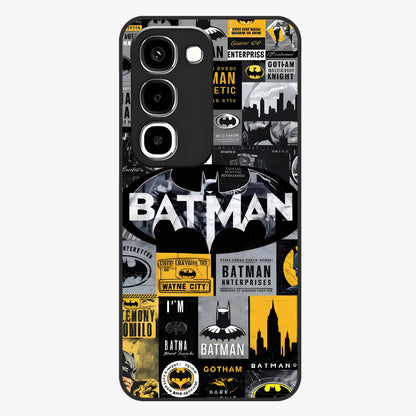 Knight Gotham Rise Glass Case showing flat back view with dark hero inspired artwork and glossy glass finish.