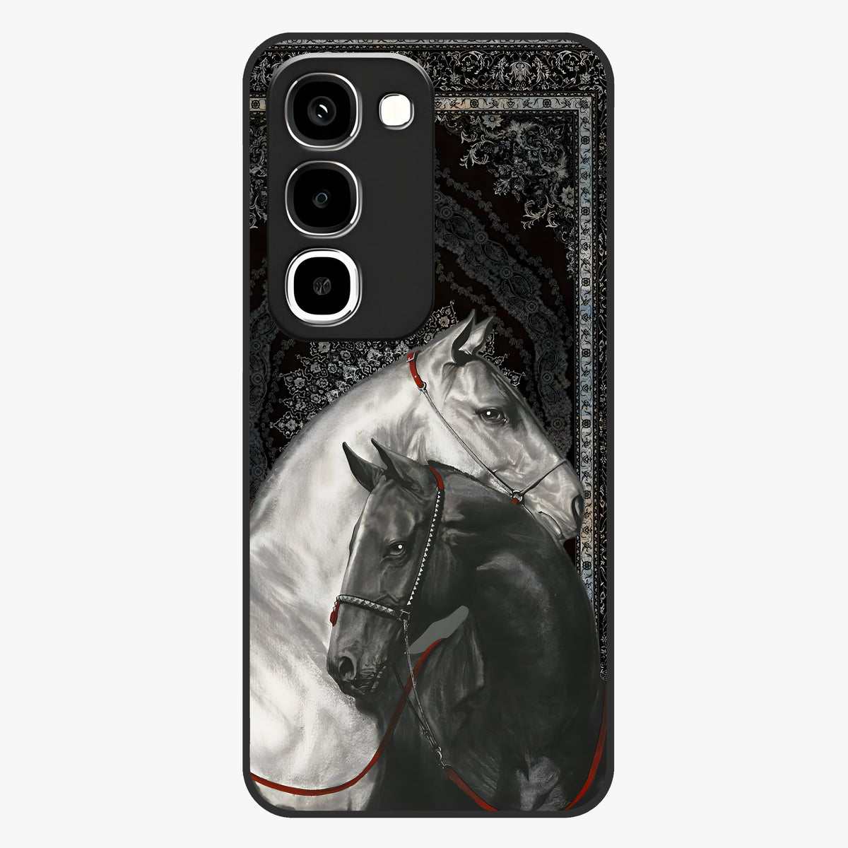 Majestic Ride Legacy Glass Case showing flat back view with powerful automotive inspired artwork and glossy glass finish.