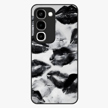 Midnight Kiss Marks Glass Case showing flat back view with lipstick kiss mark artwork and glossy glass finish.