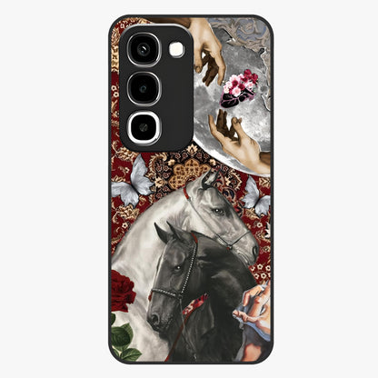 Moonlit Royal Stallion Glass Case showing flat back view with majestic horse under moonlight artwork and glossy glass finish.