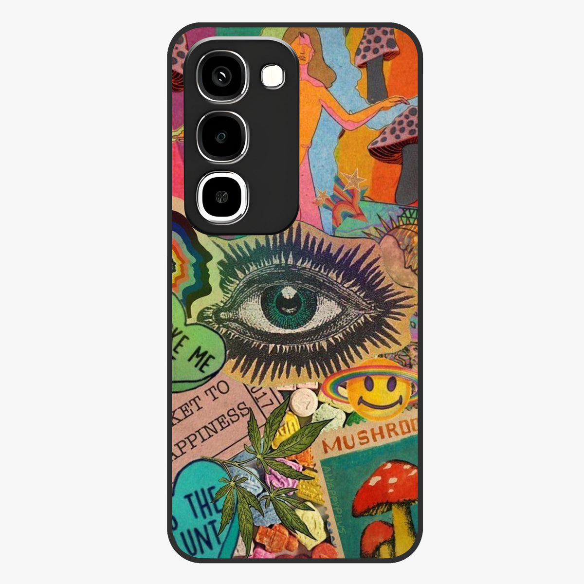 Mystic Eye Wonderland Glass Case showing flat back view with mystical eye themed artwork and glossy glass finish.