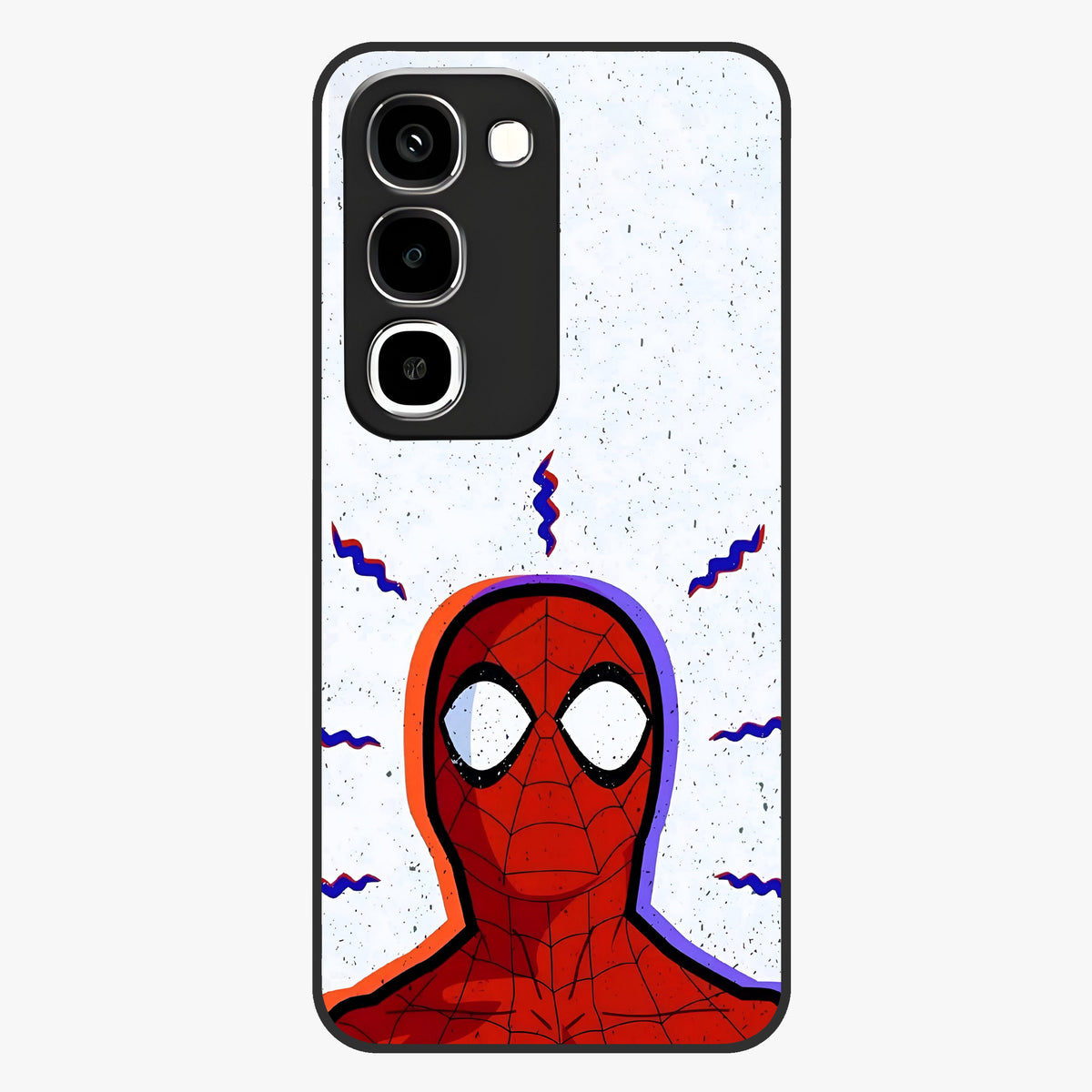 Omg Spiderman Glass Case showing flat back view with bold superhero inspired artwork and glossy glass finish.