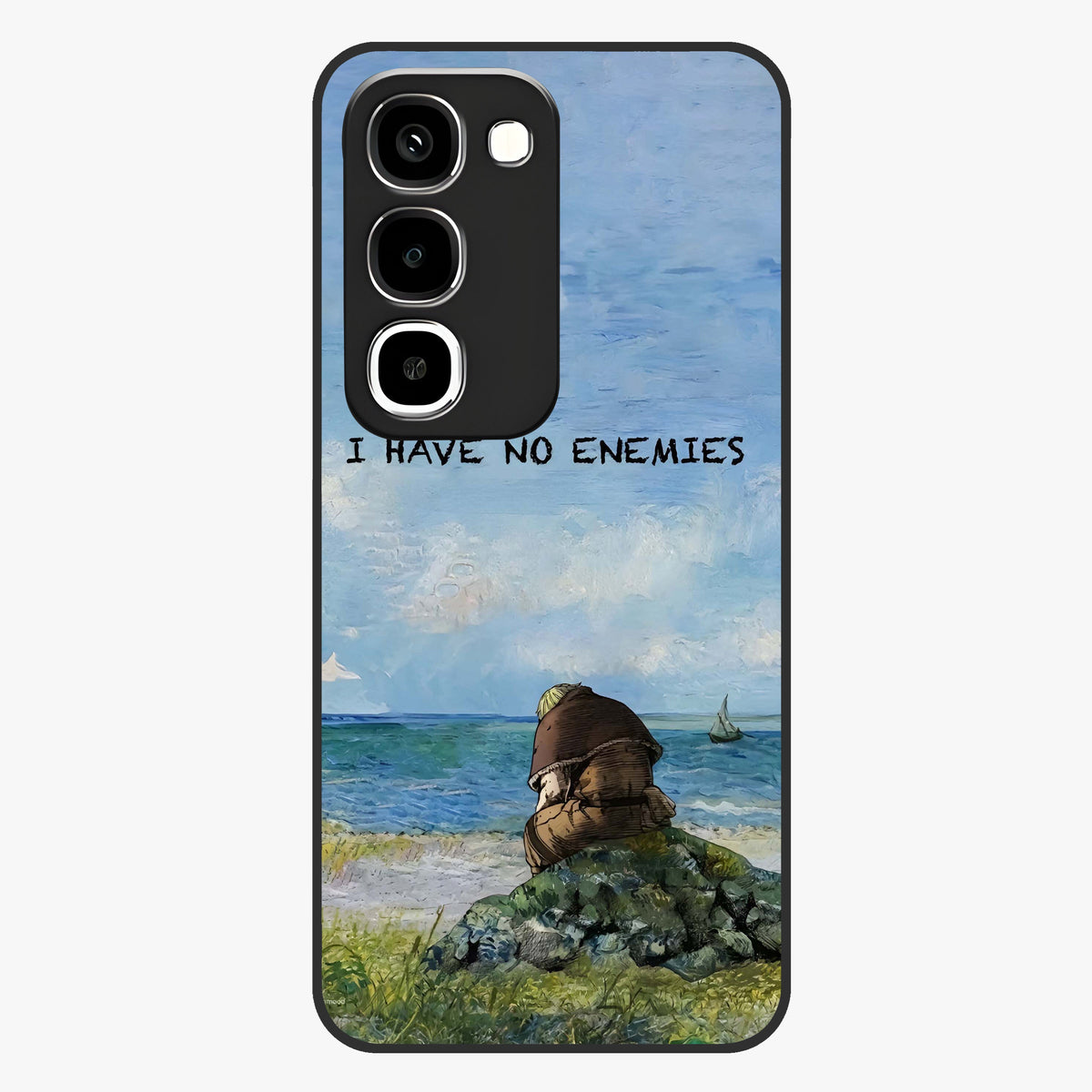 Peace Beyond War Glass Case showing flat back view with symbolic peace themed artwork and glossy glass finish.