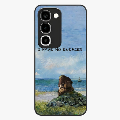Peace Beyond War Glass Case showing flat back view with symbolic peace themed artwork and glossy glass finish.
