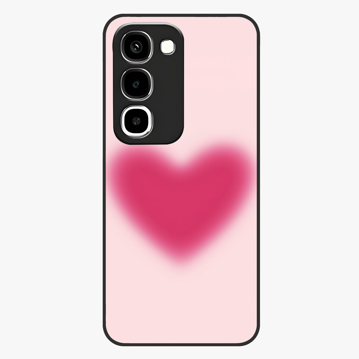 Pink Aura Heart Glass Case showing flat back view with glowing heart artwork and glossy glass finish.
