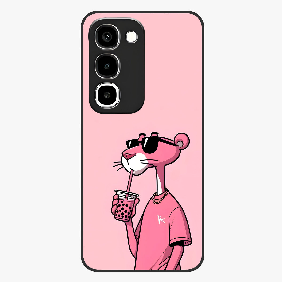 Pink Panther Glass Case showing flat back view with iconic pink panther artwork and glossy glass finish.