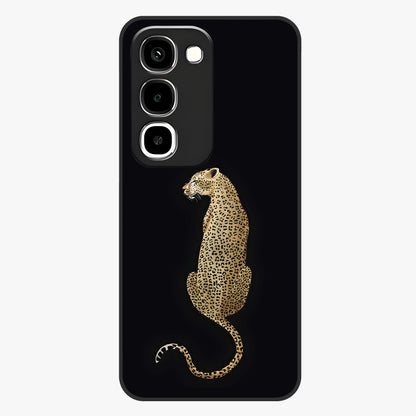 Regal Leopard Glass Case showing flat back view with bold leopard artwork and glossy glass finish.