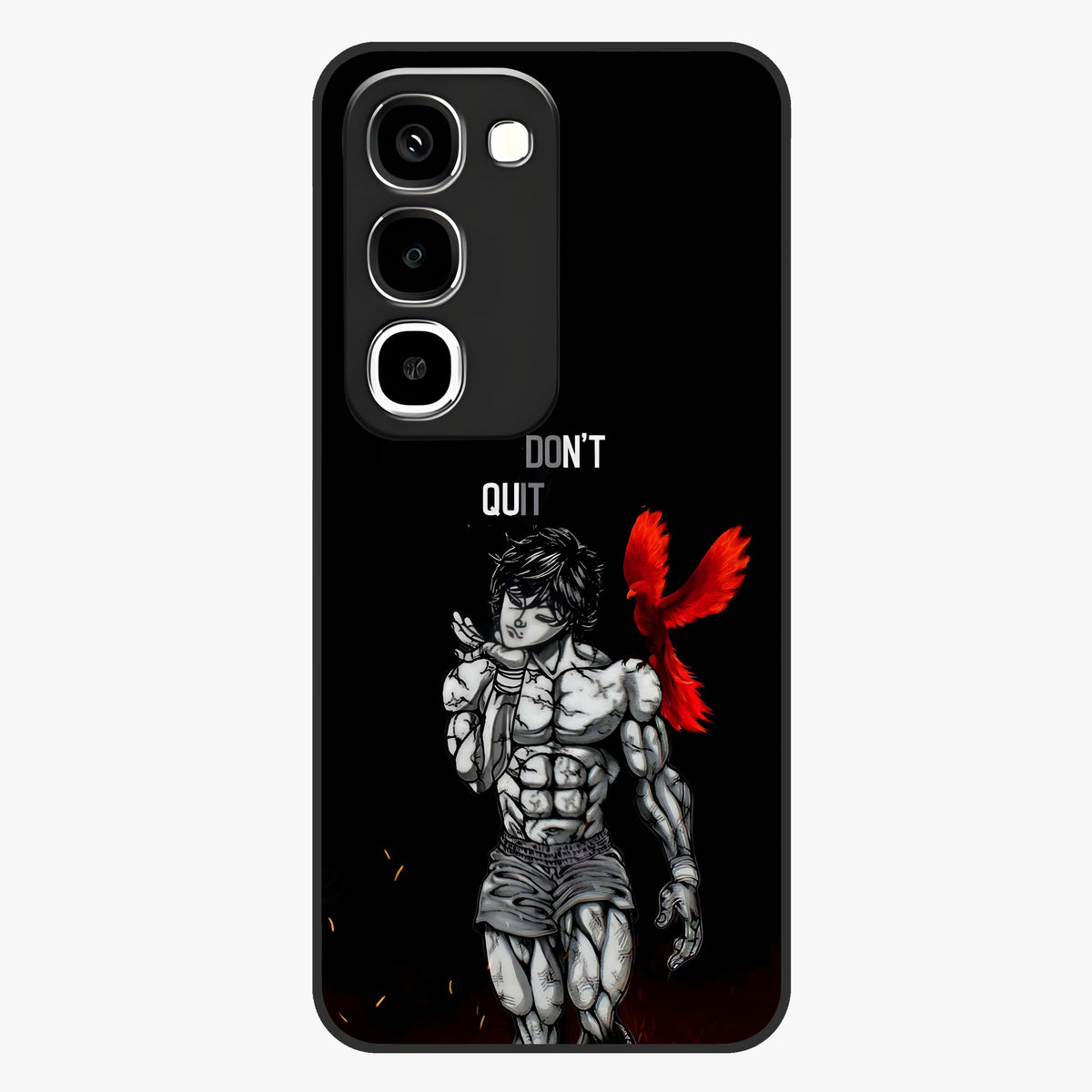 Rise Beyond Limits Glass Case showing flat back view with motivational typography artwork and glossy glass finish.