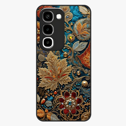 Royal Jewel Garden Glass Case showing flat back view with decorative floral garden artwork and glossy glass finish.
