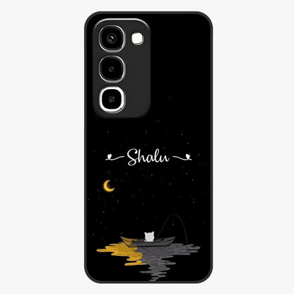 Silent Night Row Glass Case showing flat back view with calm night themed artwork and glossy glass finish.