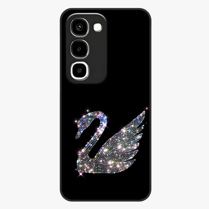 Starlit Swan Grace Glass Case showing flat back view with graceful swan artwork under starry sky and glossy glass finish.
