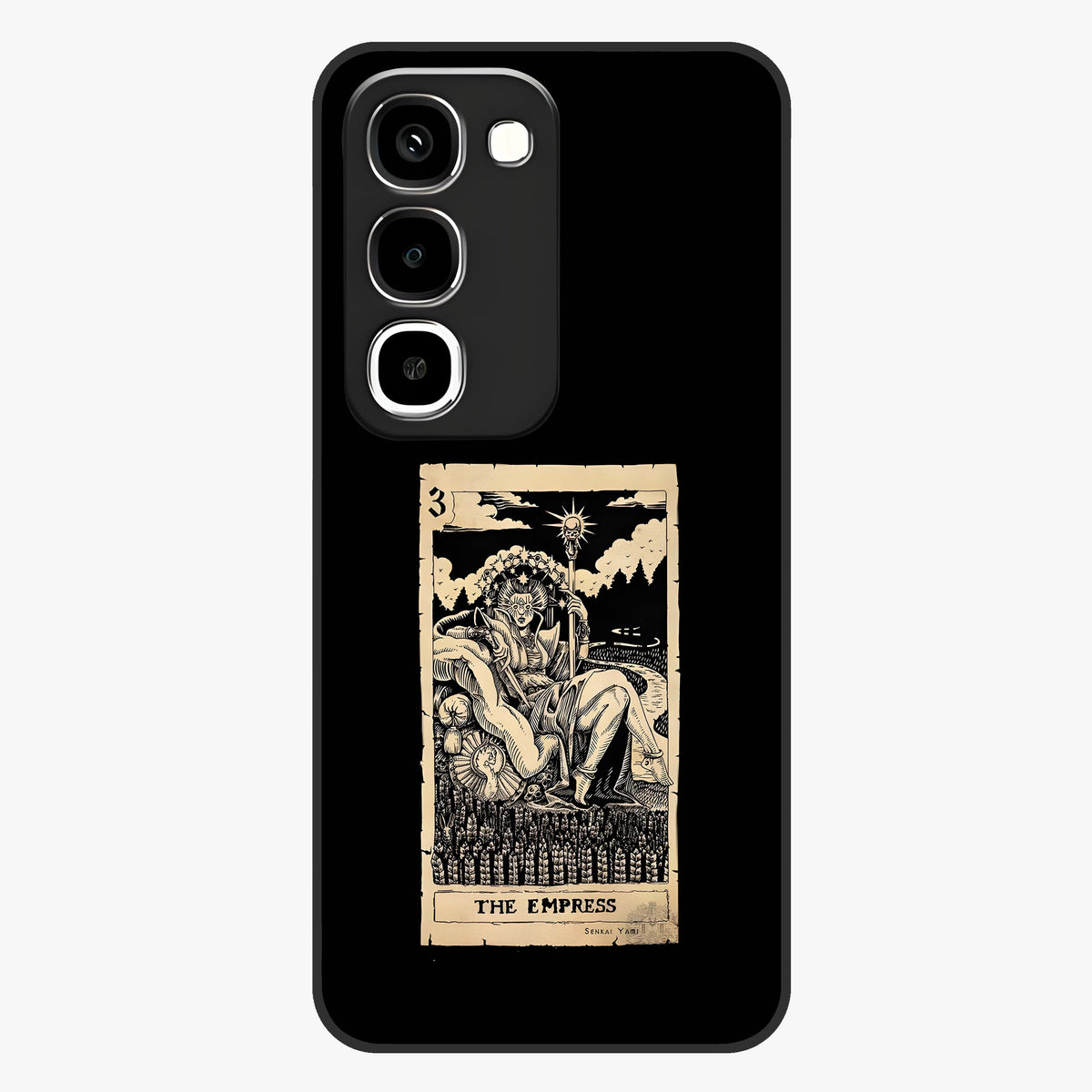 The Empress Glass Case showing flat back view with regal feminine artwork and glossy glass finish.