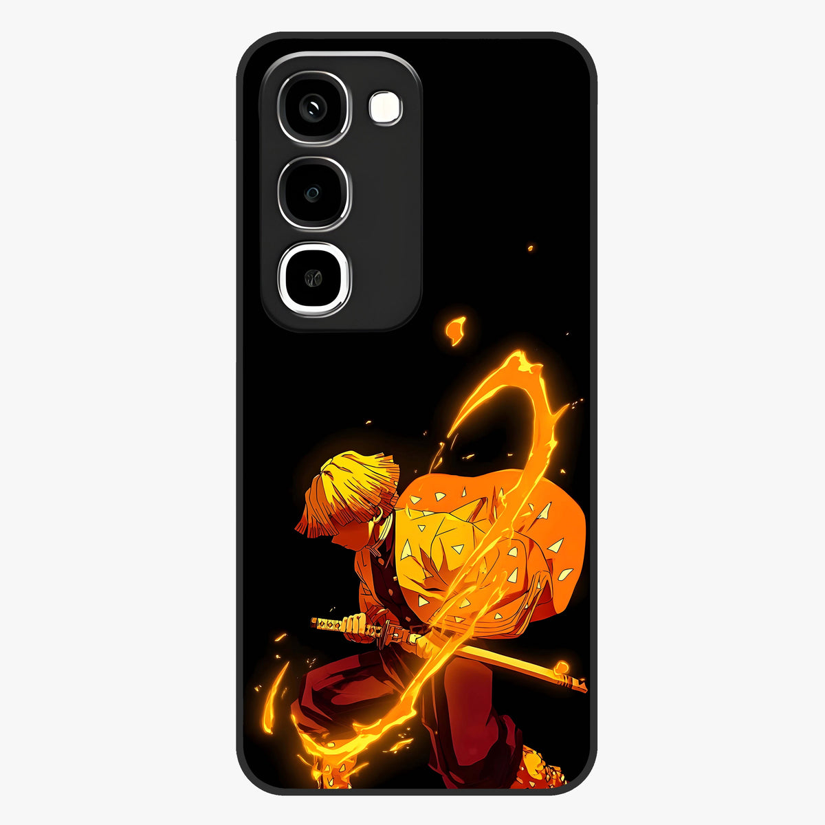 Thunder Flame Execution Glass Case showing flat back view with powerful flame and lightning artwork and glossy glass finish.