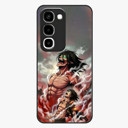 Titan Awakening Fury Glass Case showing flat back view with powerful titan inspired artwork and glossy glass finish.