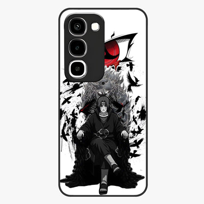Uchiha Shadow Throne Glass Case showing flat back view with cosmic underwater themed artwork and glossy glass finish.