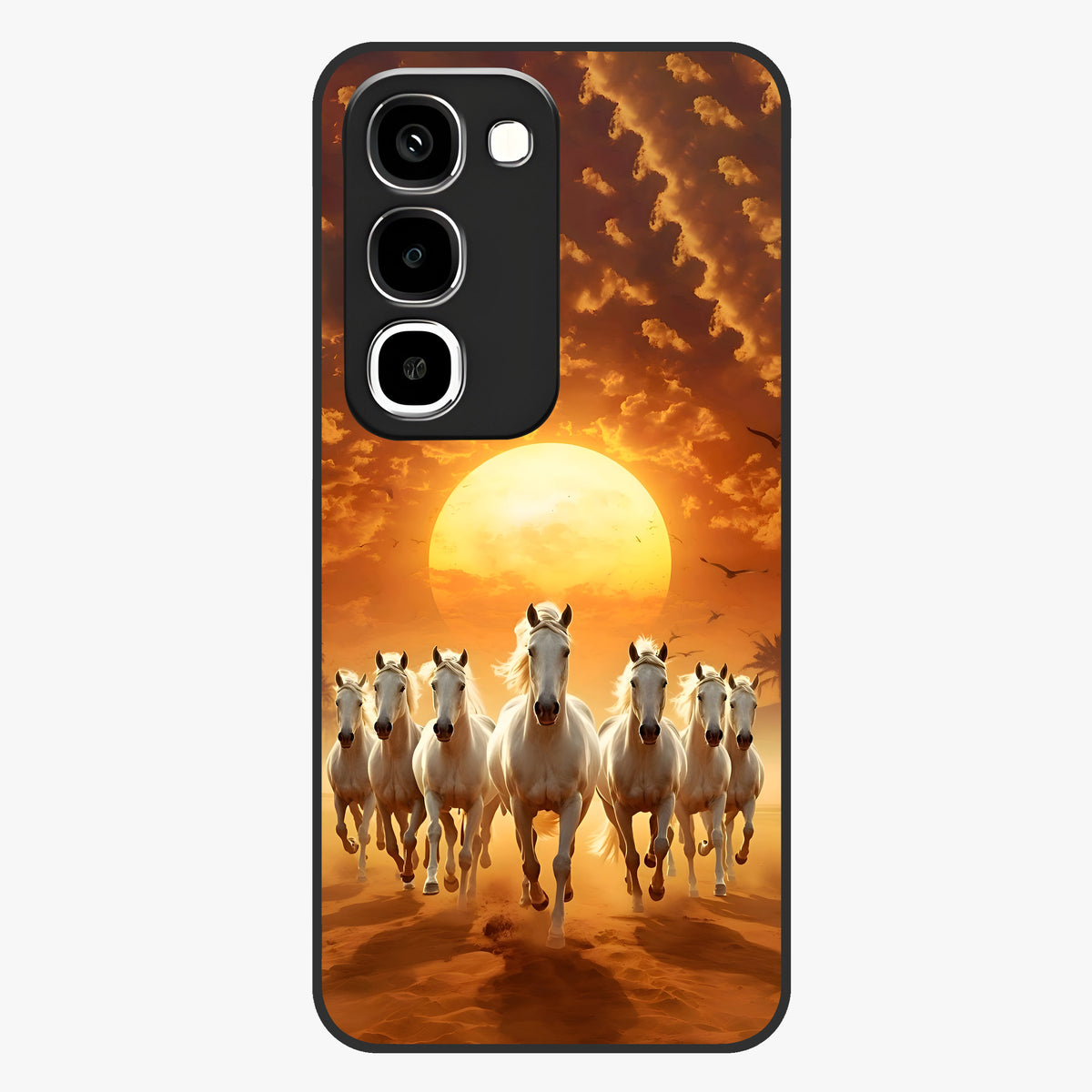 Wild Sunset Majesty Glass Case showing flat back view with majestic sunset landscape artwork and glossy glass finish.