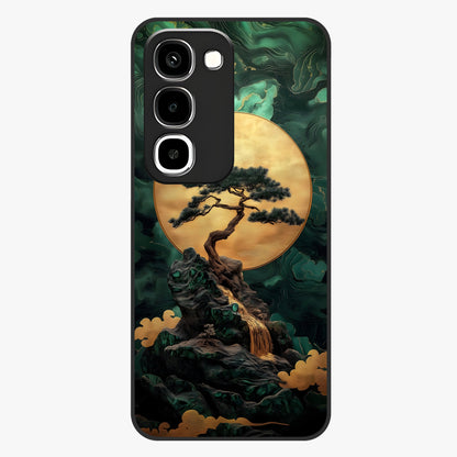 Zen Moon Rise Glass Case showing flat back view with calm moonrise artwork and glossy glass finish.