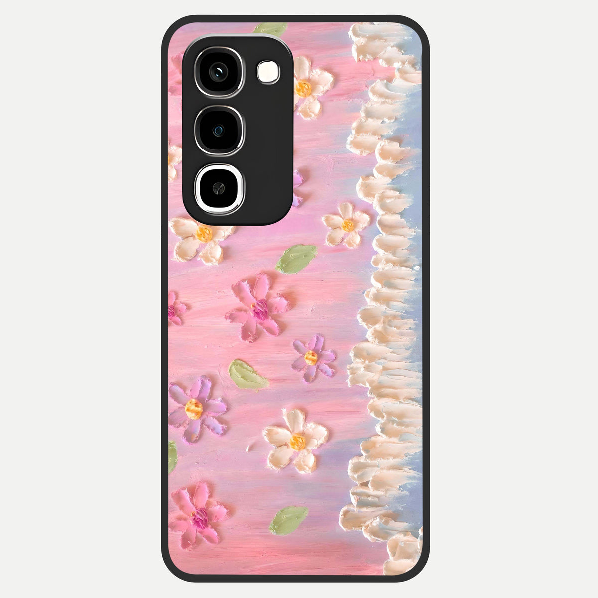 Dreamy Painted Garden Glass Case showing flat back view with artistic painted floral garden artwork and glossy glass finish.