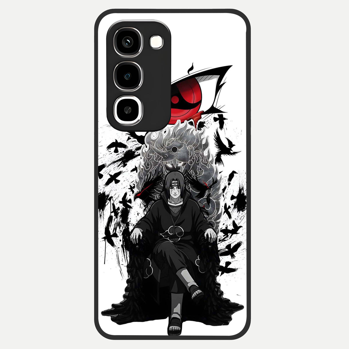 Uchiha Shadow Throne Glass Case showing flat back view with cosmic underwater themed artwork and glossy glass finish.
