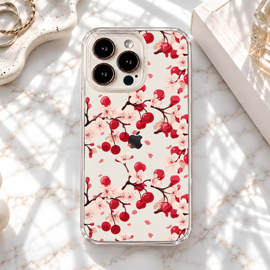 Red Cherry Blossoms Clear Silicon Cover