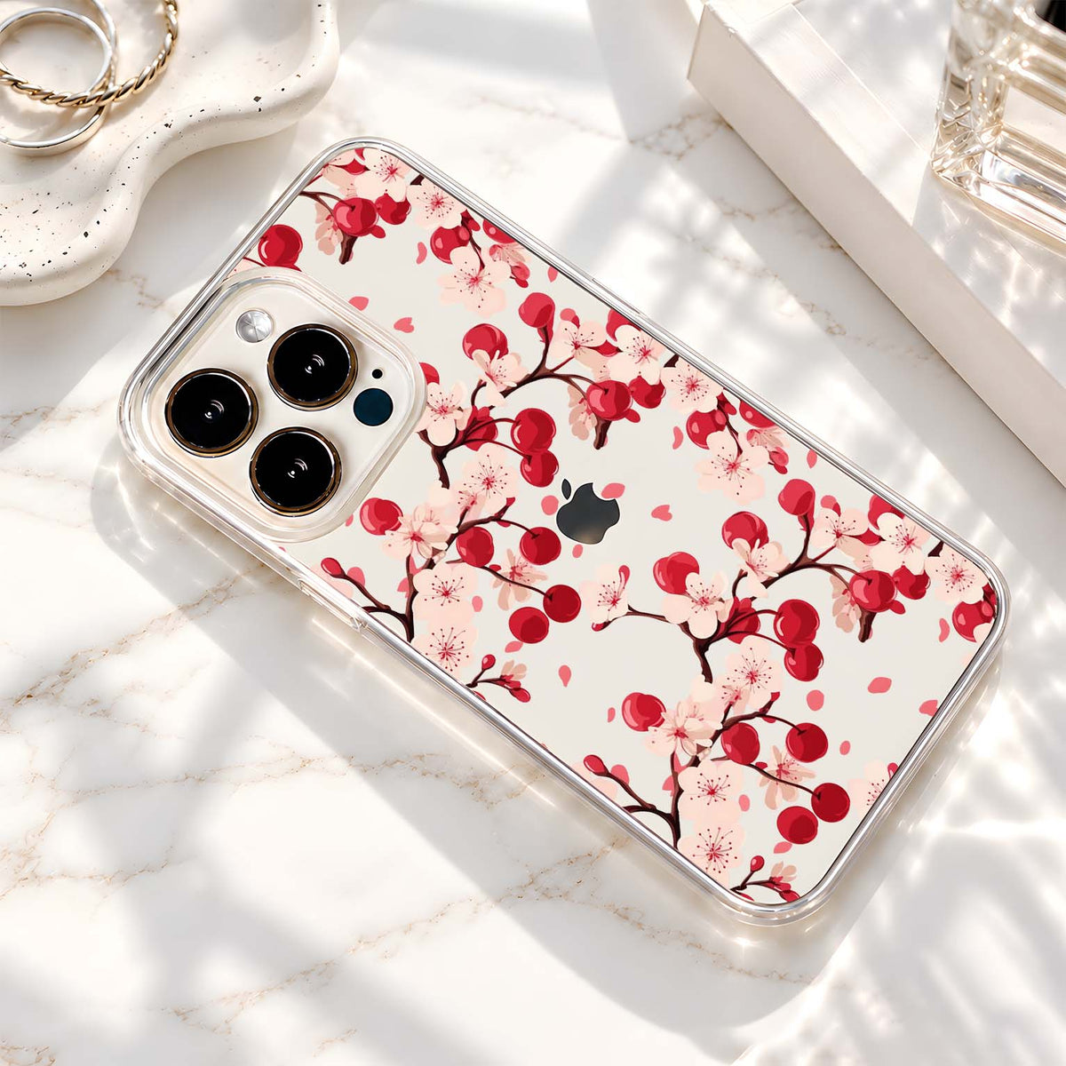 Red Cherry Blossoms Clear Silicon Cover