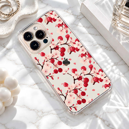 Red Cherry Blossoms Clear Silicon Cover
