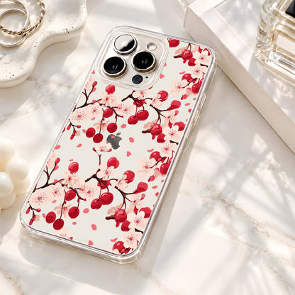 Red Cherry Blossoms Clear Silicon Cover