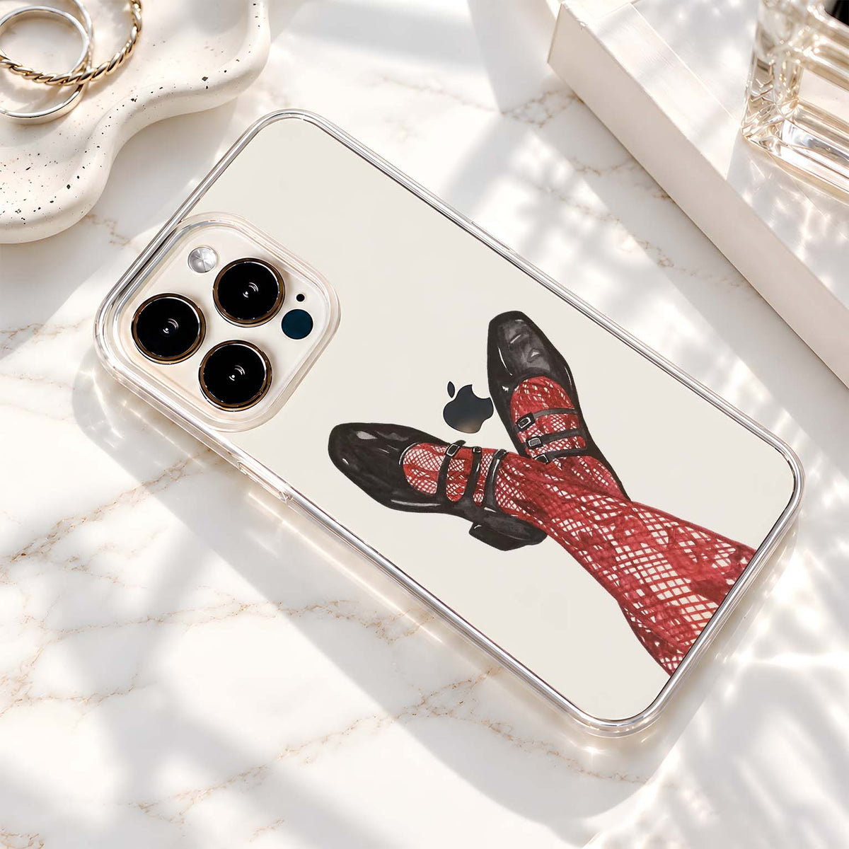 Red Fishnet Aesthetic Clear Silicon Cover