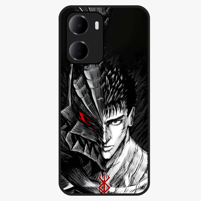 Berserker Blood Oath Glass Case showing flat back view with fierce warrior inspired artwork and glossy glass finish.
