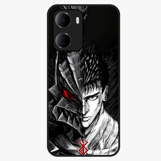 Berserker Blood Oath Glass Case showing flat back view with fierce warrior inspired artwork and glossy glass finish.