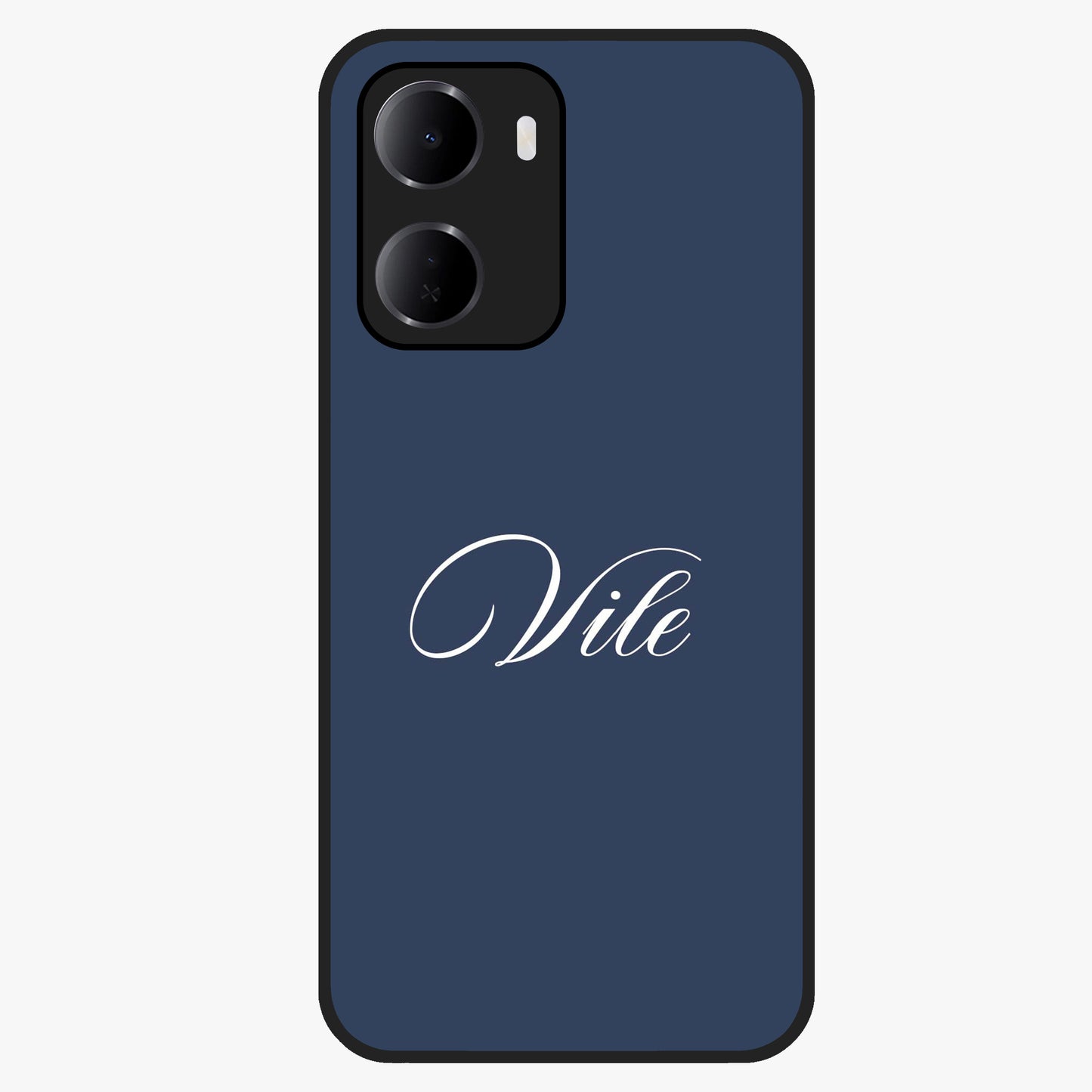 Blue Background Personalized Custom Name Glass Case showing flat back view with minimal blue background and custom name design.
