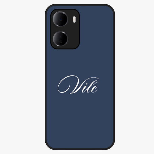 Blue Background Personalized Custom Name Glass Case showing flat back view with minimal blue background and custom name design.