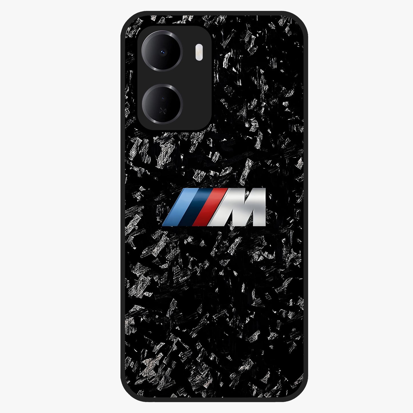 Carbon Speed Mark Glass Case showing flat back view with sporty carbon pattern artwork and glossy glass finish.