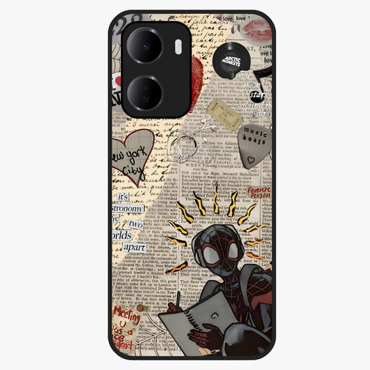 City Dream Sketch Glass Case showing flat back view with artistic city skyline sketch artwork and glossy glass finish.