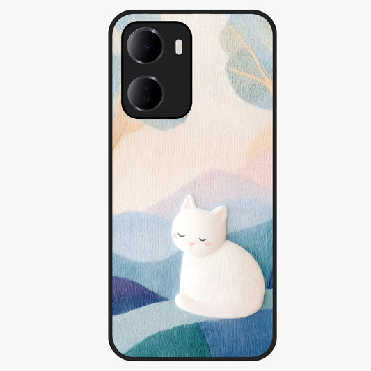 Cotton Dream Cat Glass Case showing flat back view with soft dreamy cat artwork and glossy glass finish.