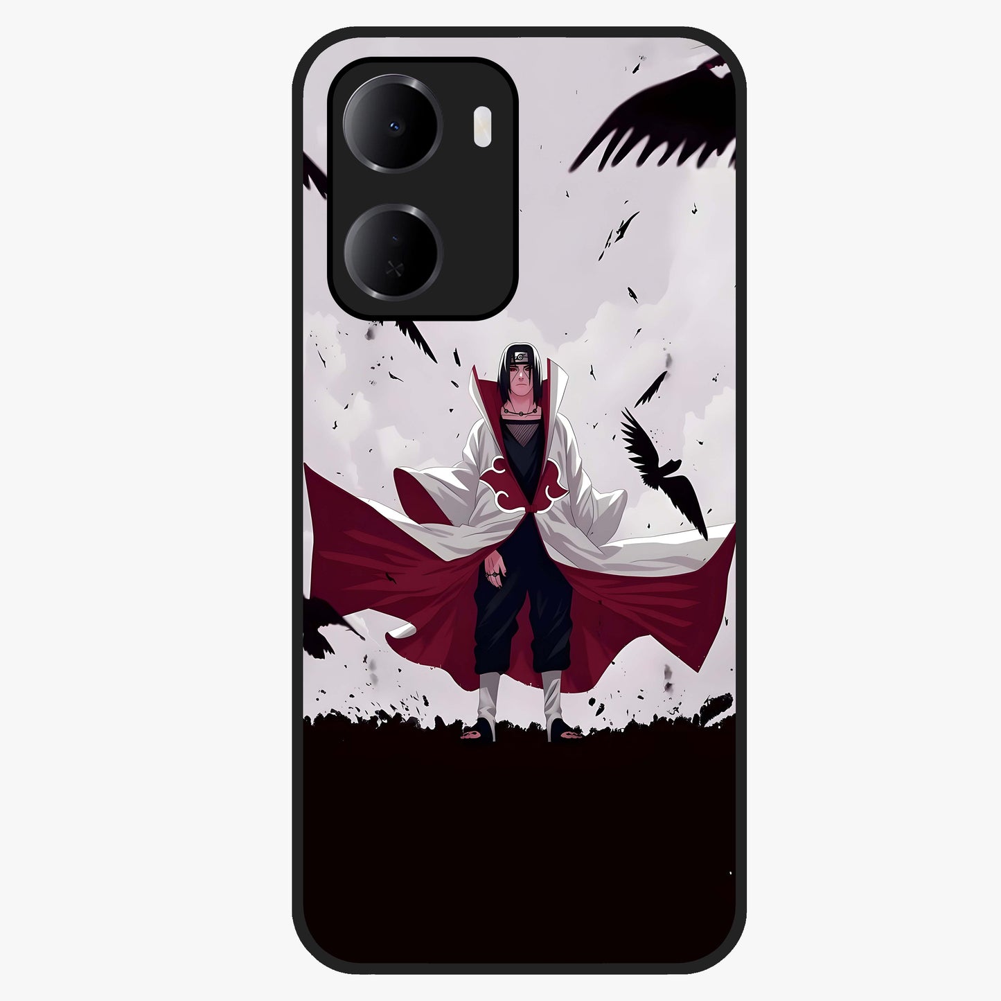 Crimson Crow Ascension Glass Case showing flat back view with mystical crow artwork and glossy glass finish.