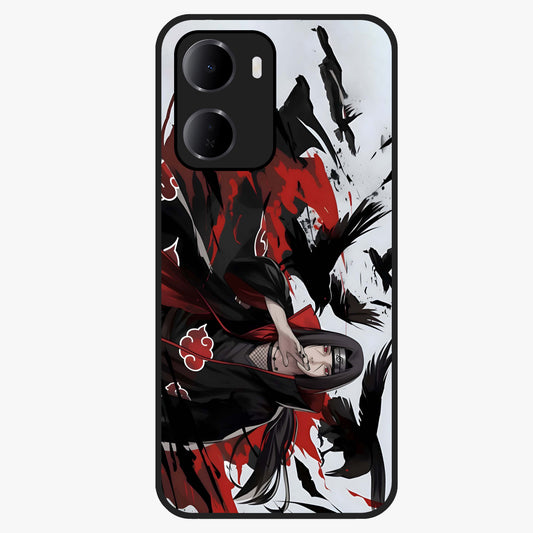 Crimson Crow Illusion Glass Case showing flat back view with artistic crow illusion artwork and glossy glass finish.