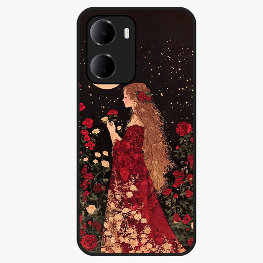 Crimson Dreams Glass Case showing flat back view with dreamy crimson artwork and glossy glass finish.