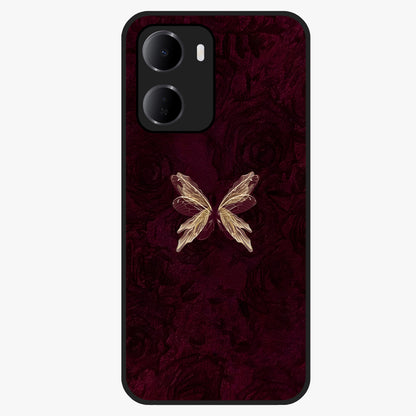 Crimson Fade Butterfly Glass Case showing flat back view with fading butterfly artwork and glossy glass finish.