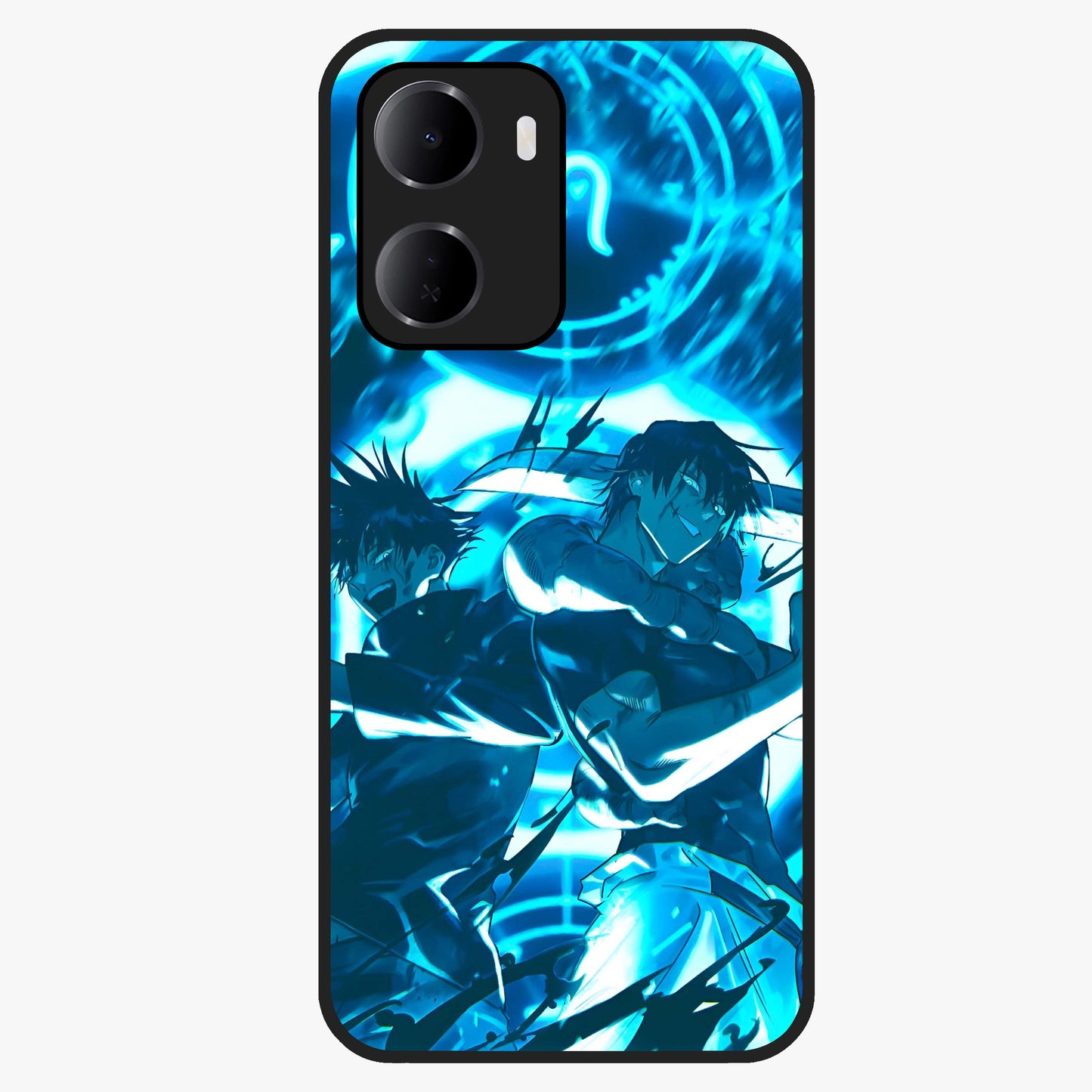 Cursed Energy Clash Glass Case showing flat back view with intense cursed energy artwork and glossy glass finish.