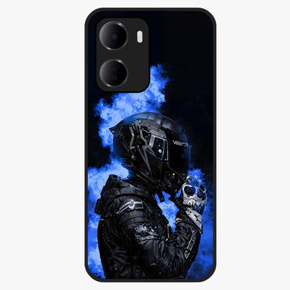 Cyber Sentinel Protocol Glass Case showing flat back view with futuristic cyber themed artwork and glossy glass finish.