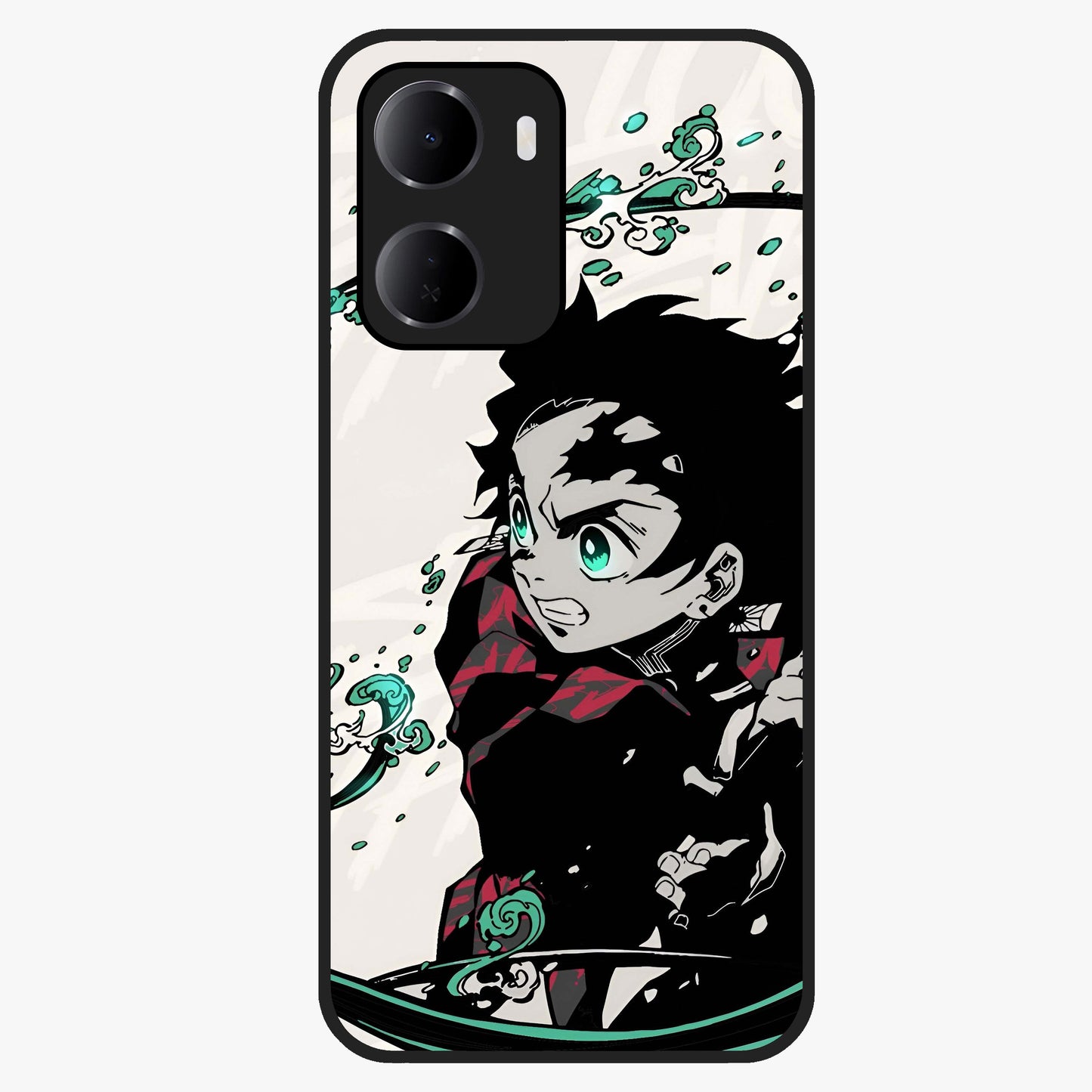 Demon Slayer Glass Case showing flat back view with bold anime inspired artwork and glossy glass finish.