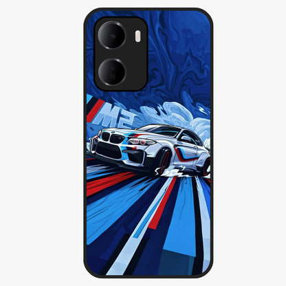 Drift Power Rush Glass Case showing flat back view with dynamic racing inspired artwork and glossy glass finish.